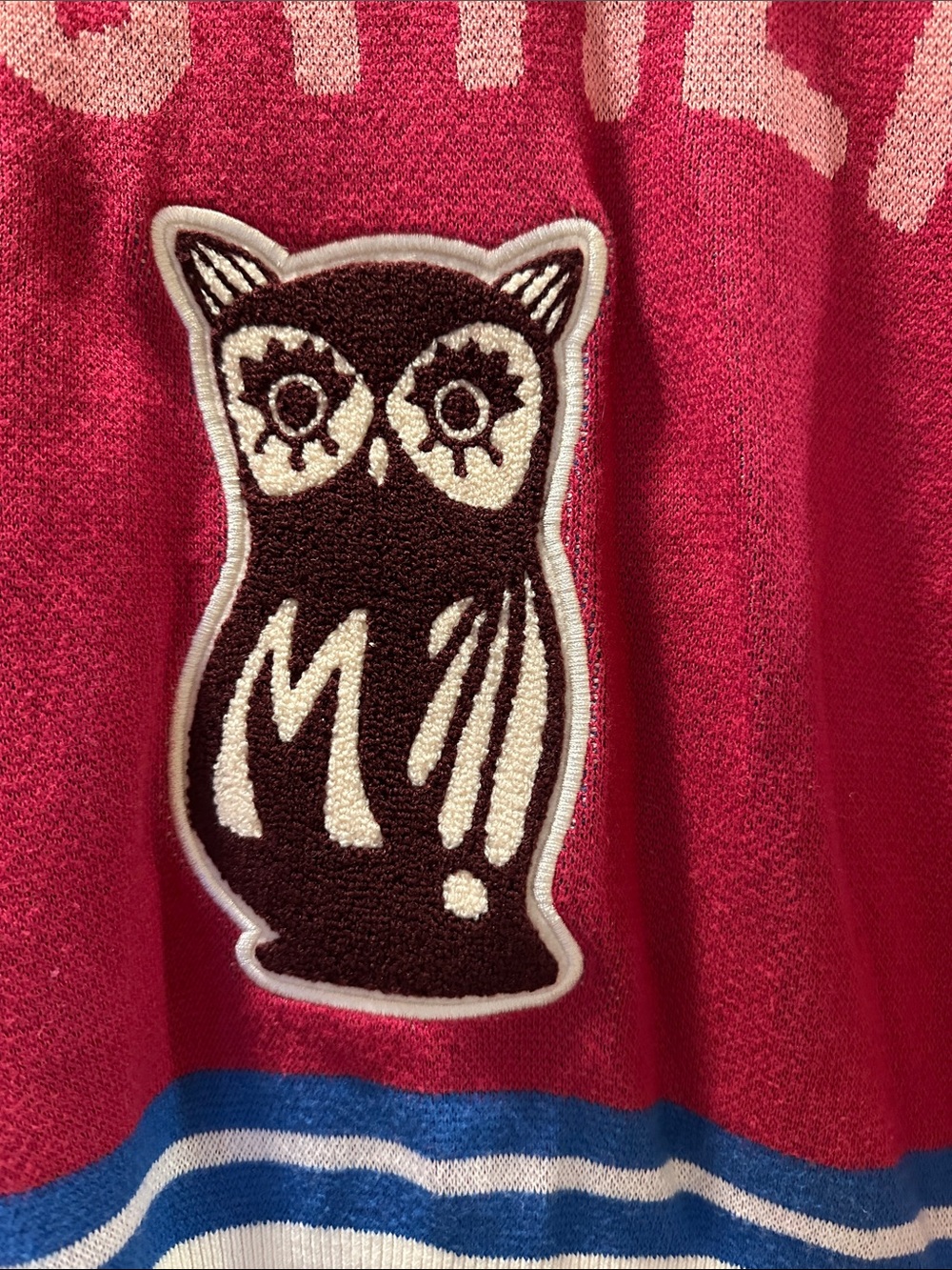 MOTHER The Boxy Raspberry pink Patchwork Embroidered Varsity Cardigan - Picture 5 of 5